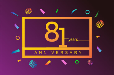 Fototapeta premium 81st years anniversary celebration white square style isolated with colorful confetti background, design for anniversary celebration.