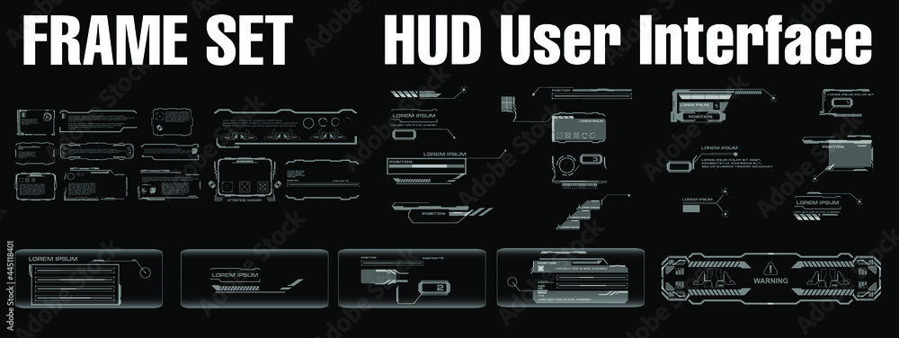 Poster hud style callouts and titles. set futuristic user interface elements. headings, technical levers, i