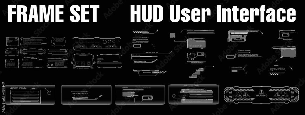 Poster hud style callouts and titles. set futuristic user interface elements. headings, technical levers, i