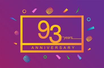 93rd years anniversary celebration white square style isolated with colorful confetti background, design for anniversary celebration.