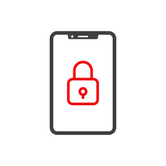 Icono smartphone con candado con lineas en color rojo y gris