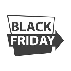 Banner con logotipo con texto Black Friday en etiqueta con flecha en color gris