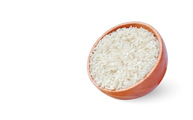 Fototapeta na wymiar Rice with wooden bowl isolated on a white background