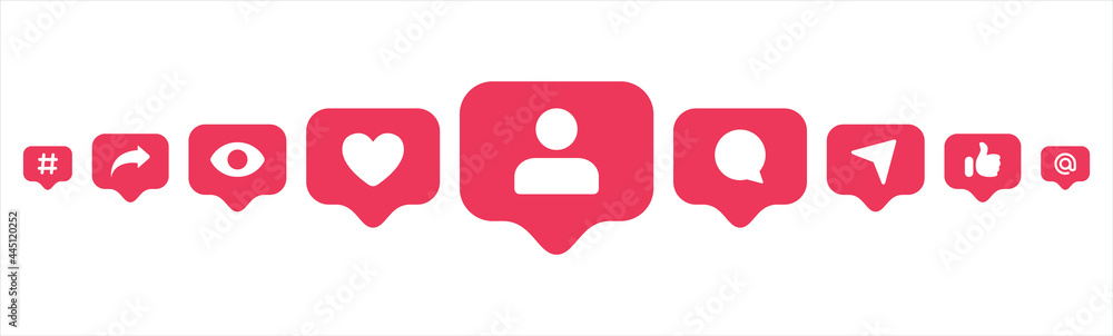 Poster social media bubble icon. like, follower and comment set button. flat vector illustration for web ap