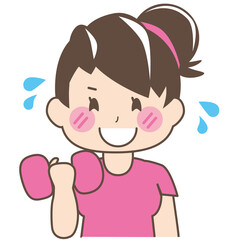 [美容・健康]ダンベルを持って筋トレしているお団子頭の女性