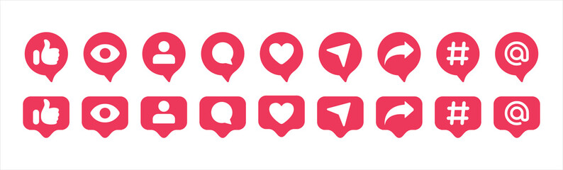 Red heart and signer icon. Red heart. Signs of a social network. Friendship number of templates request. New bubble message.