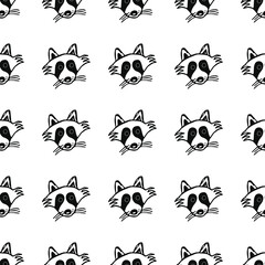Obraz premium Seamless vector pattern with raccoons. Doodle vector with raccoons on white background. Vintage pattern with raccoons icons, sweet elements background for your project 