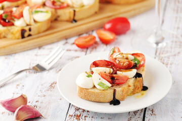 Italian bruschetta with tomatoes and mozzarella