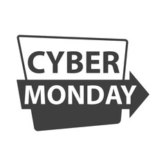 Banner con logotipo con texto Cyber Monday en etiqueta con flecha en color gris
