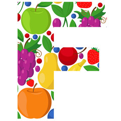 Vector letter F made of ripe fruit. An illustration on the theme of the alphabet.