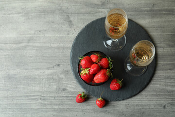 Concept of delicious drink with Rossini cocktails on gray textured table