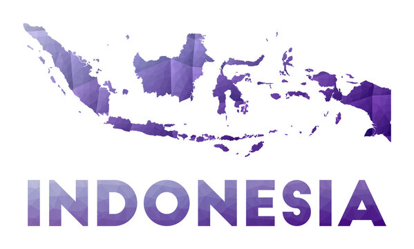 Low poly illustration of the country Indonesia. Purple geometric design. Polygonal vector illustration.
