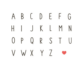 Hand-drawn alphabet. Handwritten light font. Letters, uppercase. Vector illustration isolated on white. Suitable for web and print design.