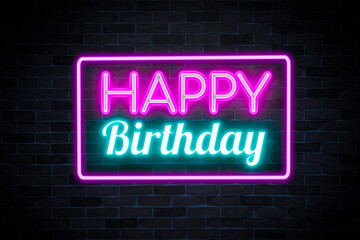 Happy Birthday sign the banner, shining light signboard collection.