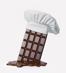 Melted chocolate bar with chef cap concept.