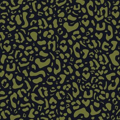Leopard print seamless pattern. Animal skin exotic texture for fabric, apparel, wrapping, wallpaper. Vector background olive color