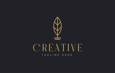 Creative Leaf line Logo Design Template. Minimalist Leaf Symbol Icon Line Art Vector