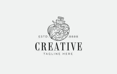 Sailing ship waves Logo Design Template. Sailing ship with ocean wave waves Symbol Icon Line Art Vector