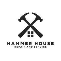 Home and Hammer Logo Illustration. crossed Homer Logo Design Template.