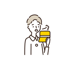 Illustration of a man who is sad after checking the amount stated in the passbook. 