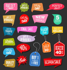 Sale stickers on black background illustration collection