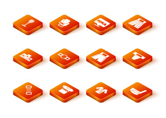 Set Chest expander, T-shirt with fight club MMA, Award over sports winner podium, Boxing belt, Japanese costume Kimono, short, Ice hockey stick puck and Groin guard icon. Vector