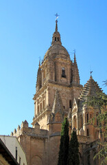 Obraz premium Low angle view of the tower beel of the Cathedral of Salamanca, in Spain.