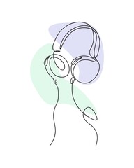 One line headphone in color. Single line headphone speaker. Music illustration