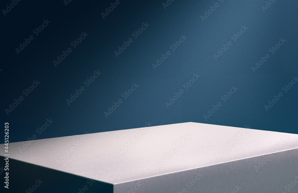 Poster light color podium for displaying your product in front of dark blue background.