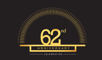 62nd years golden anniversary logo celebration with firework elegant design for anniversary celebration.