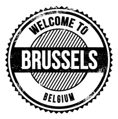 WELCOME TO BRUSSELS - BELGIUM, words written on black stamp