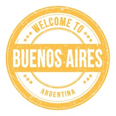 WELCOME TO BUENOS AIRES - ARGENTINA, words written on yellow stamp