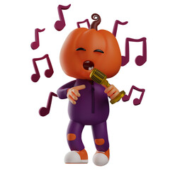 3D Halloween Scarecrow Cartoon Character singing with a microphone