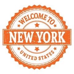 Obraz premium WELCOME TO NEW YORK - UNITED STATES, words written on orange stamp