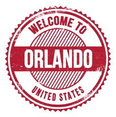 WELCOME TO ORLANDO - UNITED STATES, words written on red stamp