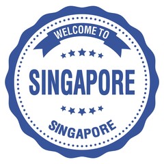 WELCOME TO SINGAPORE - SINGAPORE, words written on blue stamp