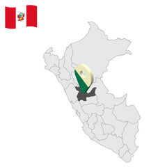 Location of  Huanuco on map Peru. 3d location sign similar to the flag of Huanuco. Quality map  with  provinces Republic of Peru for your design. EPS10