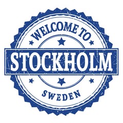 WELCOME TO STOCKHOLM - SWEDEN, words written on blue stamp