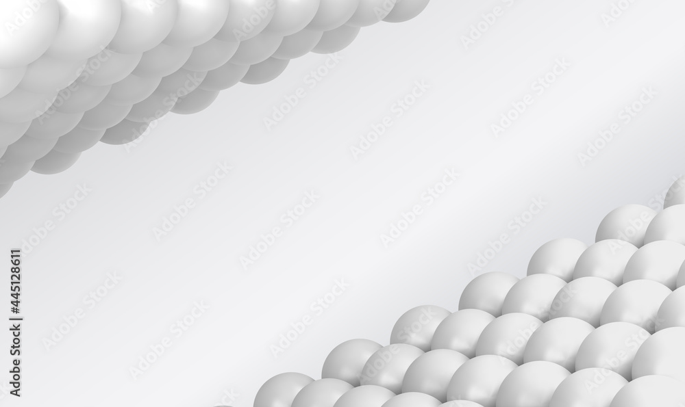 Poster 3d white sphere balls background with place for your content. minimalistic white background overlap 