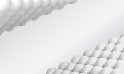 3d White sphere balls background with place for your content. Minimalistic white background overlap layer with 3D balls. Abstract composition with white balls. Luxury trendy design. Vector EPS10