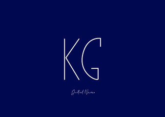 White stylish and elegant letter KG with dark blue background signature logo for company name or initial 