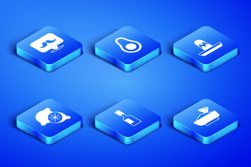 Set Nachos in bowl, Mustache, Tabasco sauce, Lime, Avocado fruit and Mexican sombrero icon. Vector