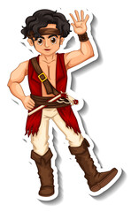 Sticker template with a pirate man cartoon character isolated
