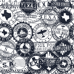 Corpus Christi Texas Stamps Background. A City Stamp Vector Art. Set of Postal Passport Travel. Design Set Pattern.