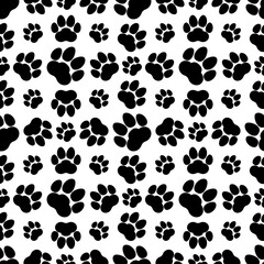 Fototapeta premium Big and small paw print seamless repeating pattern. Cat or dog footprints. Vector illustration and background. 