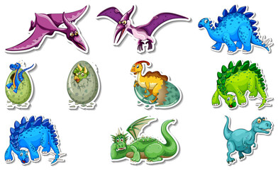 Sticker set with different types of dinosaurs cartoon characters © GraphicsRF