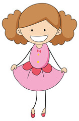 Cute girl cartoon character in hand drawn doodle style isolated