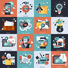 Business and technology icon set for websites and mobile applications. Flat vector illustration