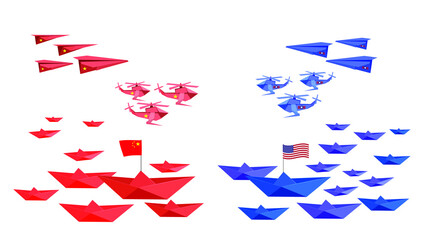 PAPER ARMY WITH FLAG, NAVY, PLANE , HELICOPTER