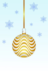 Christmas New Year decoration ball and snow, greeting copy space, 3D real design